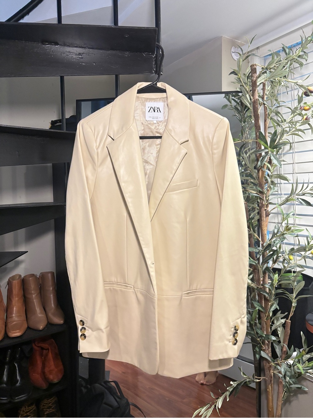 Zara Faux Leather Blazer (Cream)
